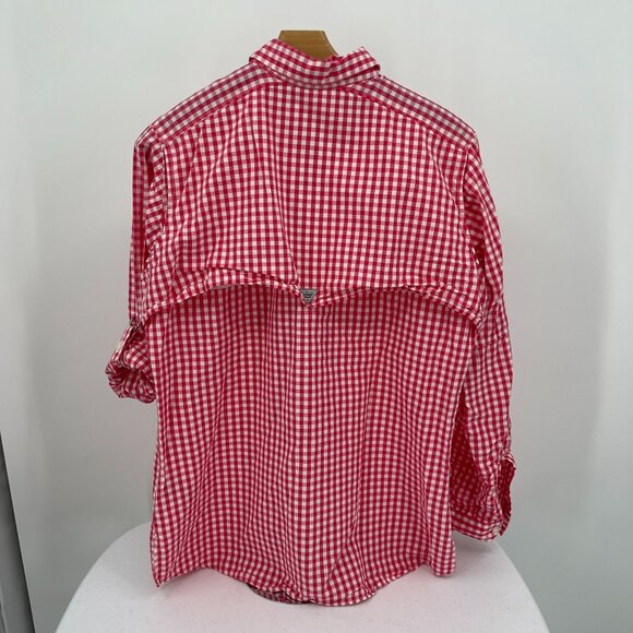 Columbia Super Bonehead Women's Red & White Gingham Button-Down Long Sleeve Fish - Picture 3 of 6